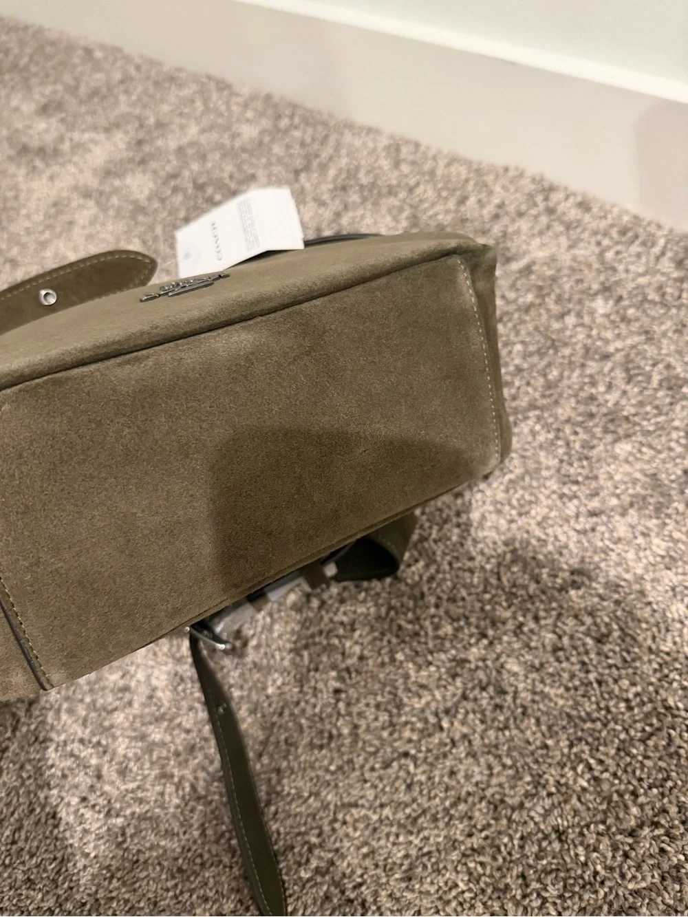 Coach Hadley army green Suede Turn-Lock Shoulder Bag